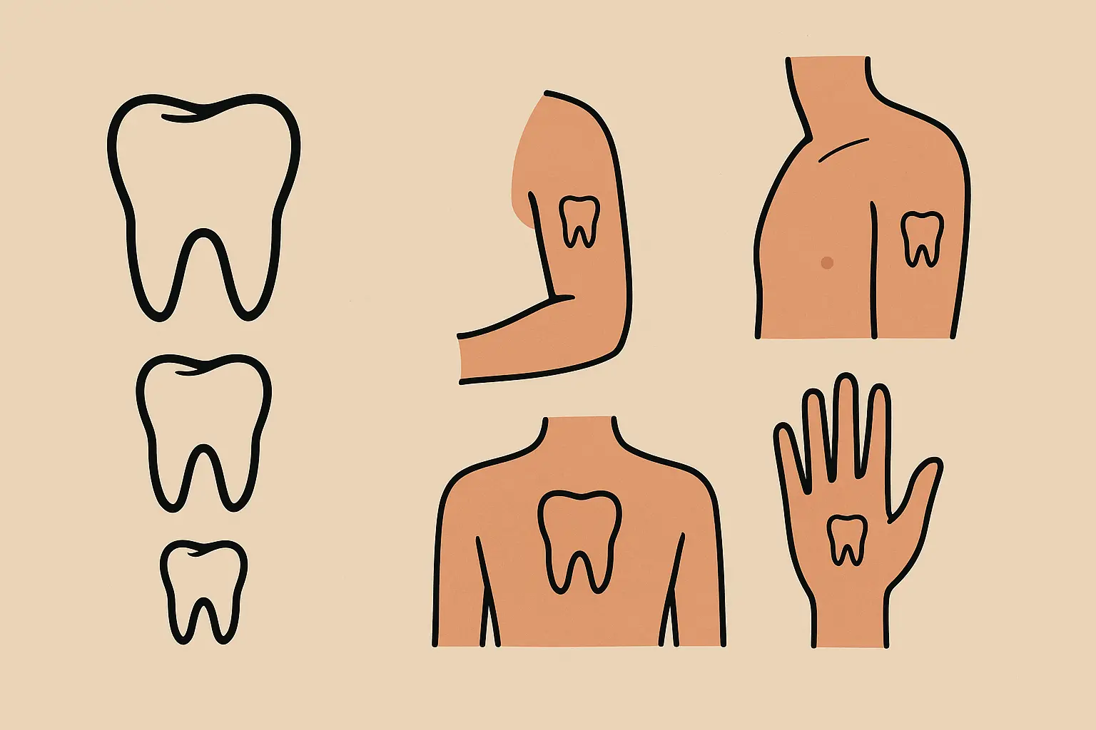 Traditional tooth tattoo designs in black ink