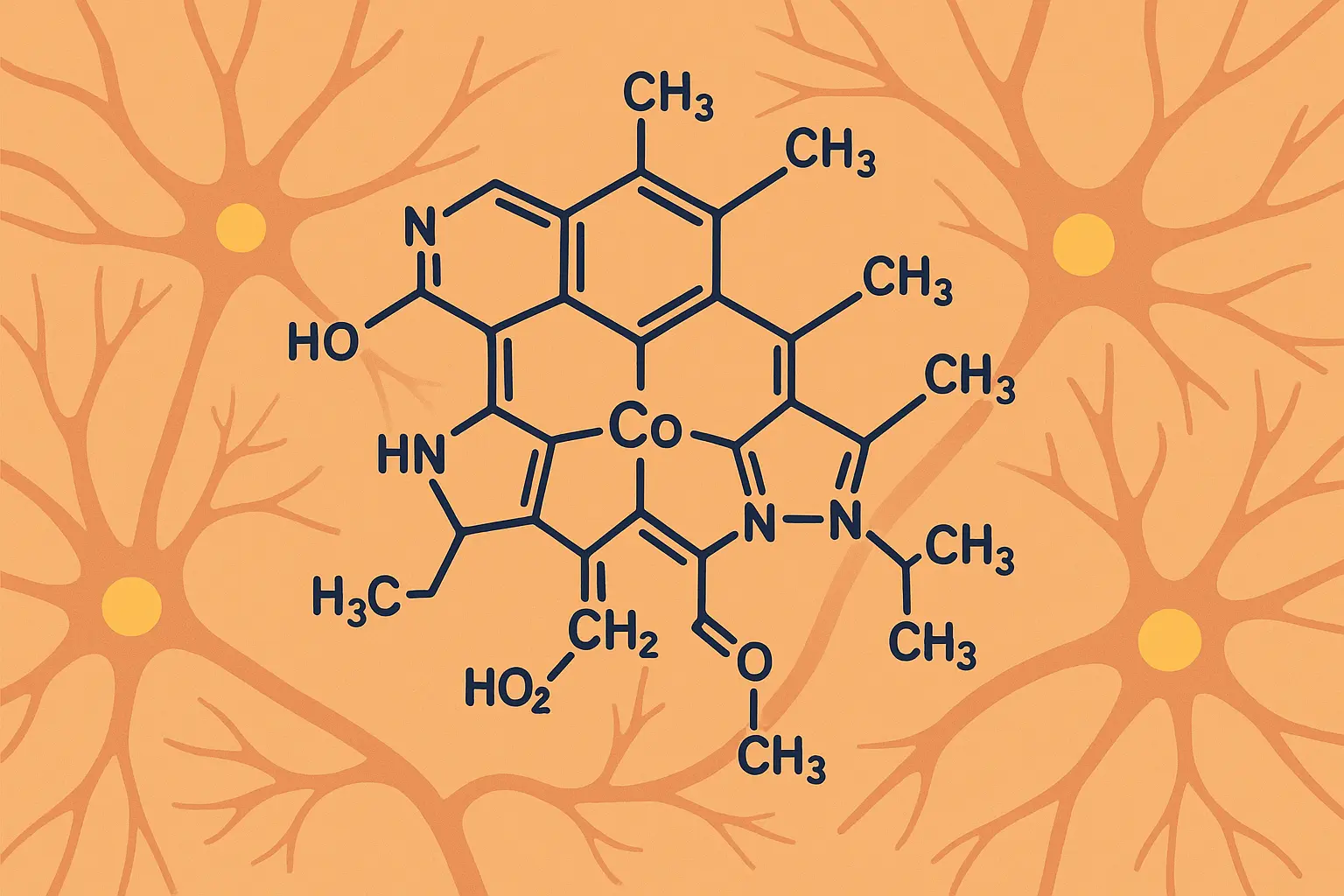 B12 vitamin molecule structure and brain connection