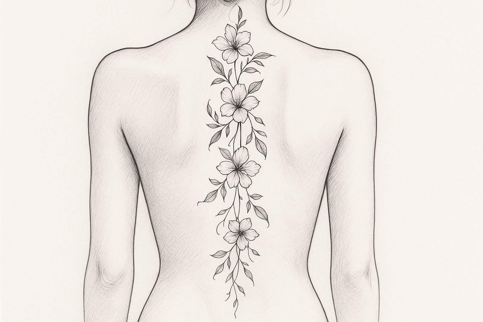 Floral spine cascade tattoo design