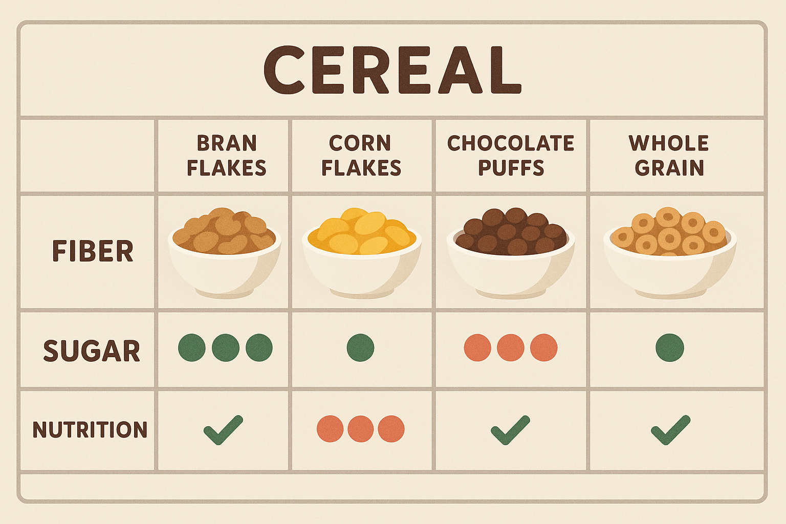 Sugar content comparison chart for cereals