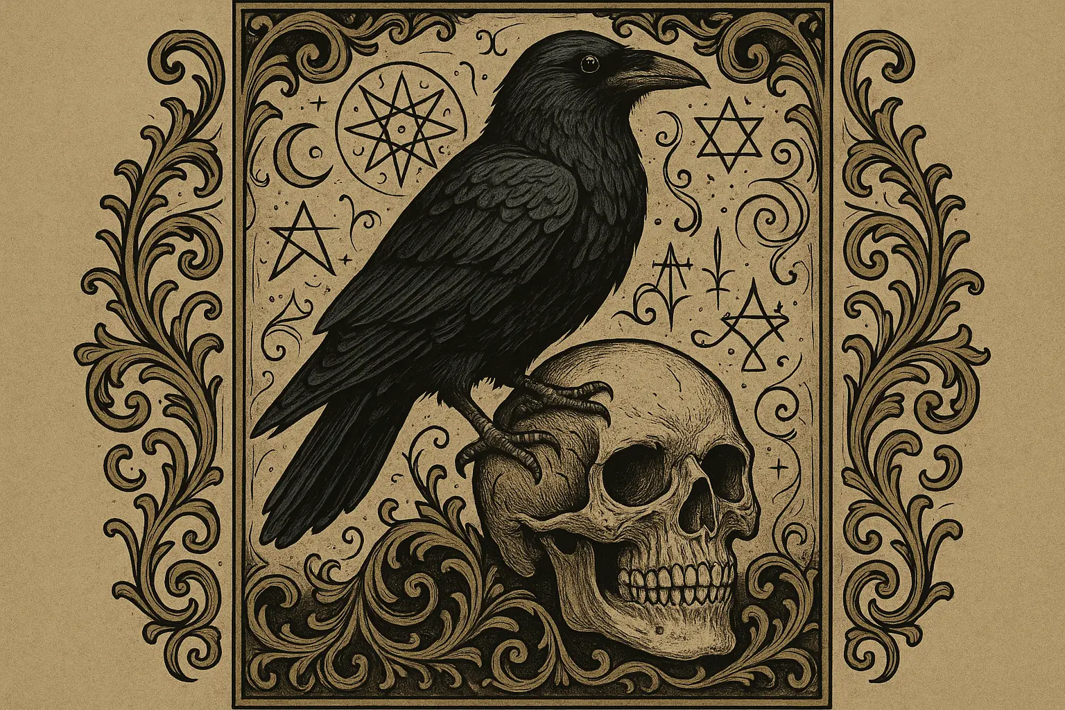 Raven and skull tattoo combination