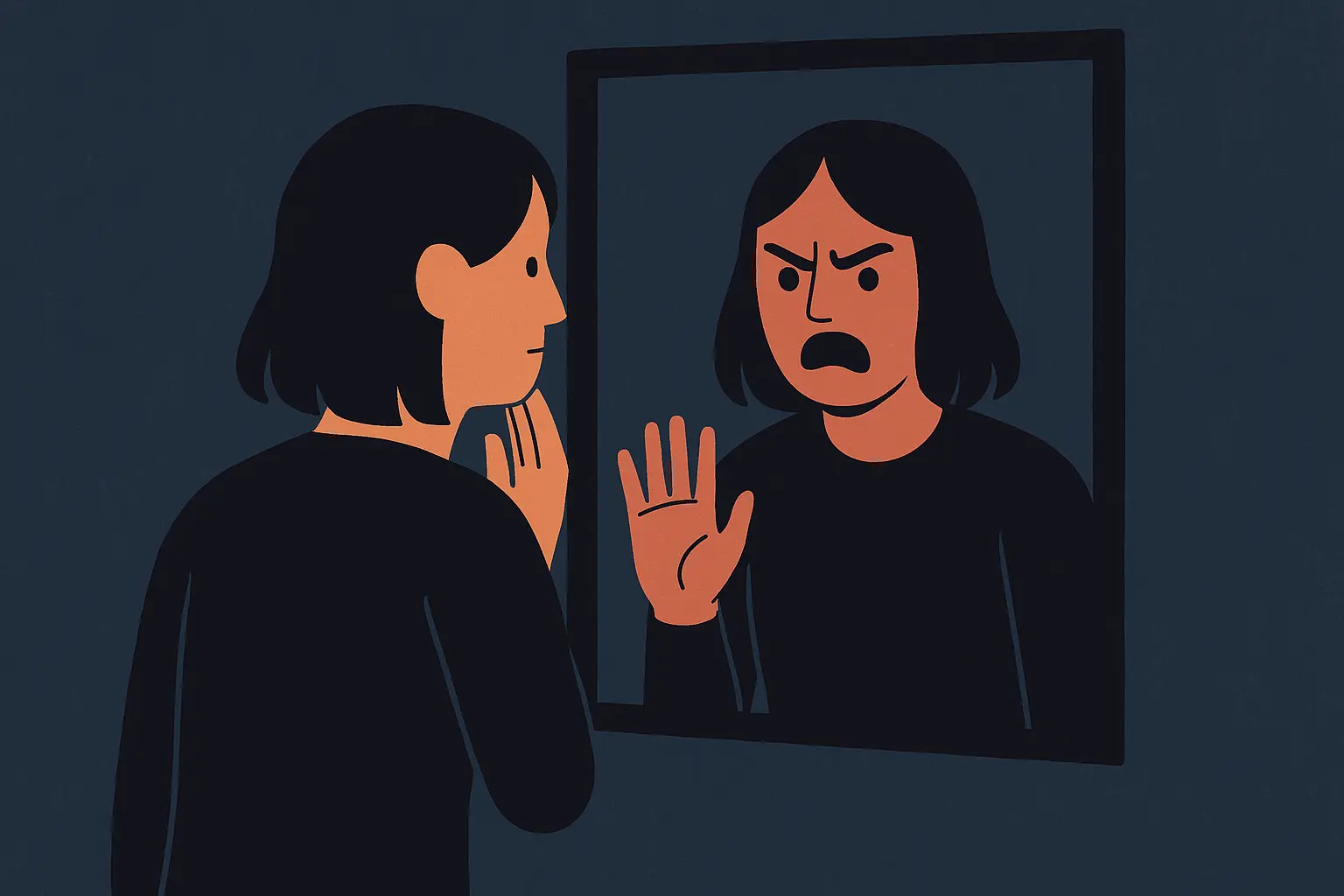 Psychological horror mirror reflection scene