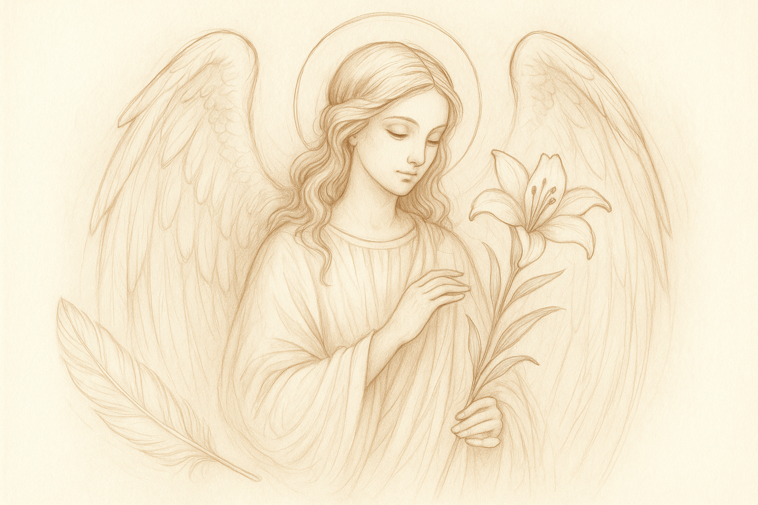 Archangel Gabriel lily and feather tattoo