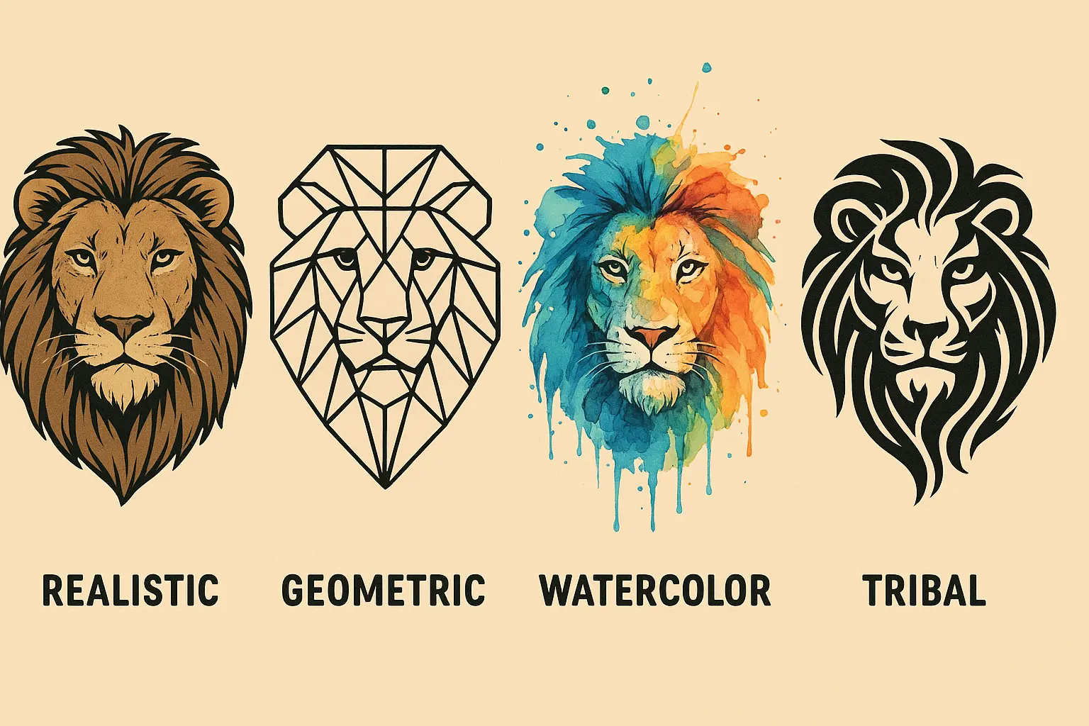 Lion tattoo color variations and styles