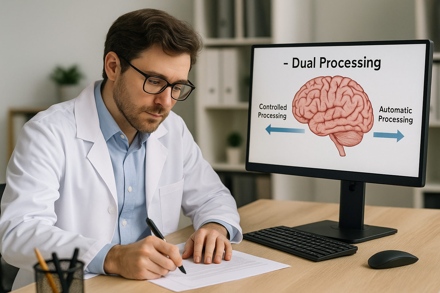 Medical writer analyzing brain processing patterns