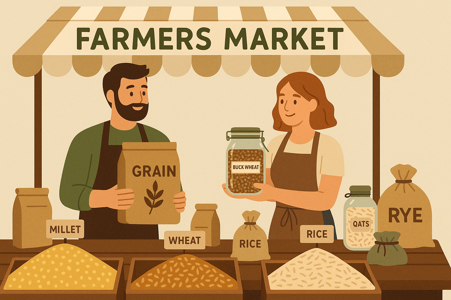 Organic whole grains at farmers market