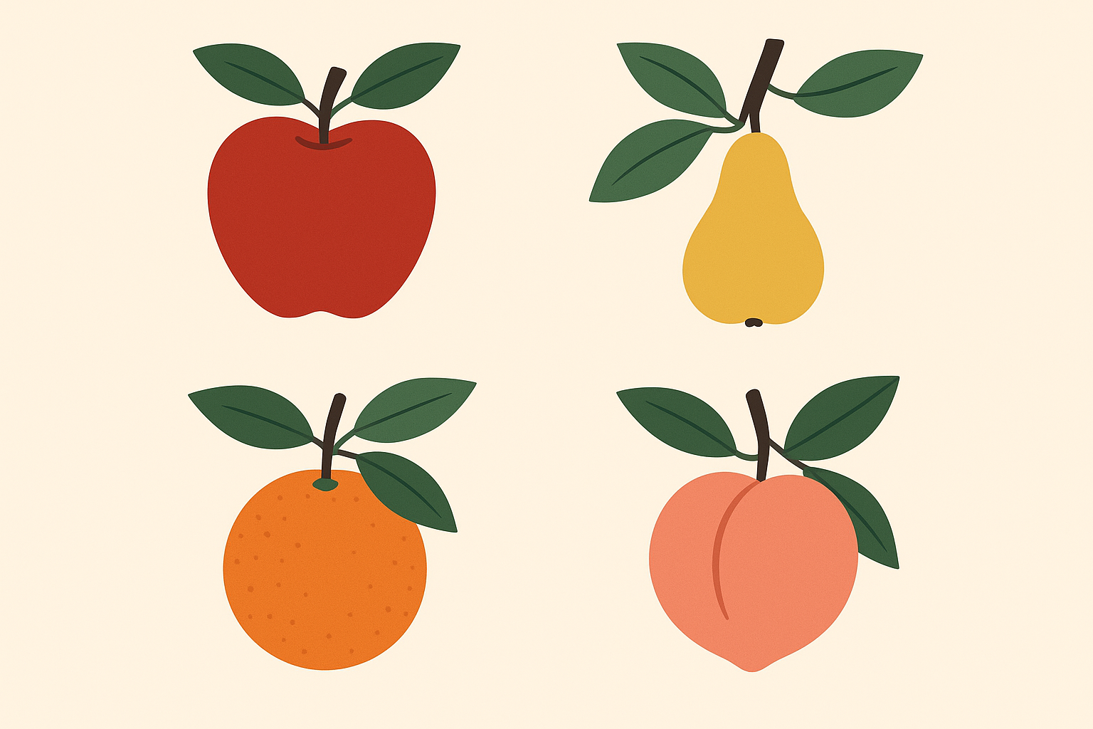 Various tree fruits including apples, pears, and oranges