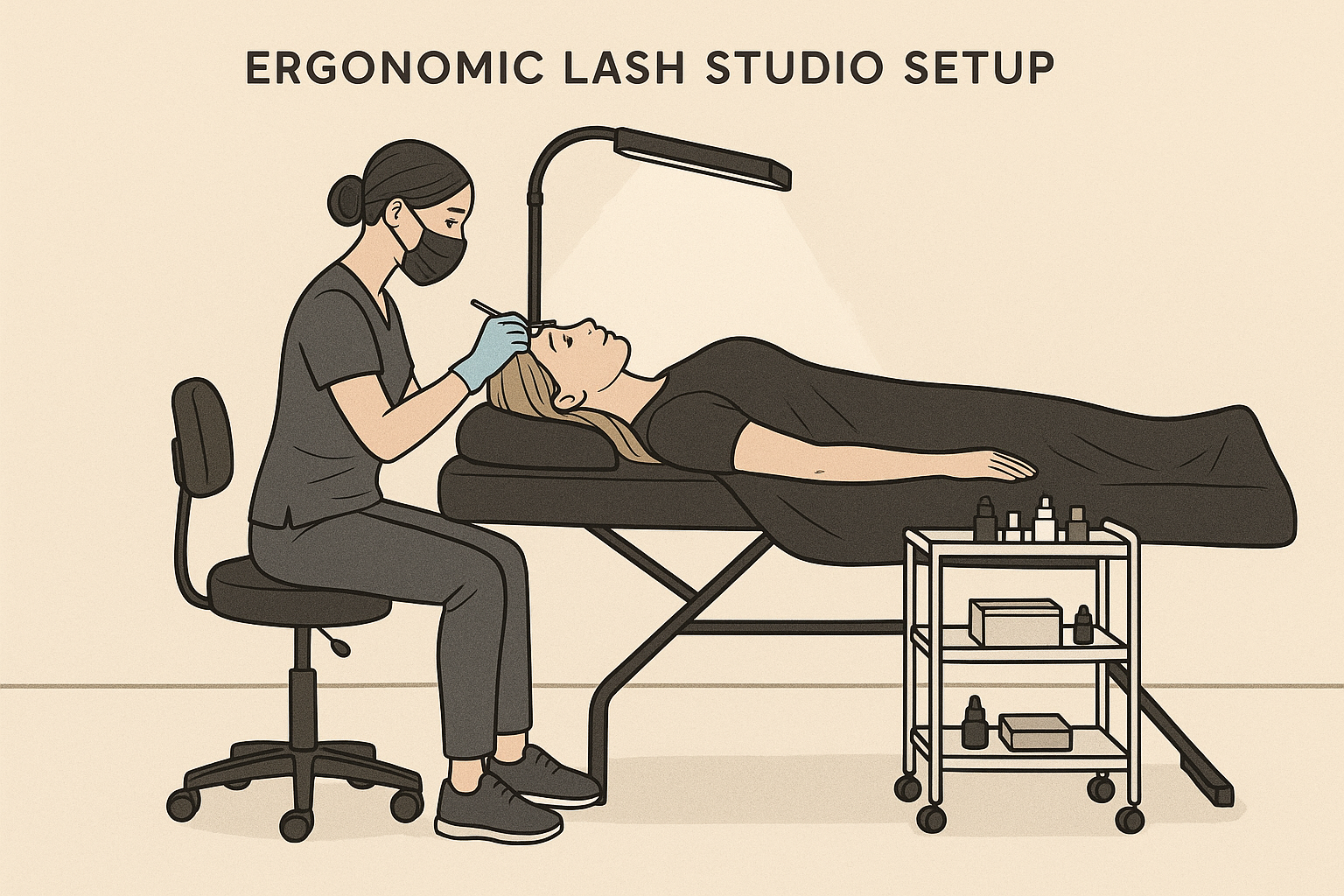 Ergonomic workspace setup for lash techs