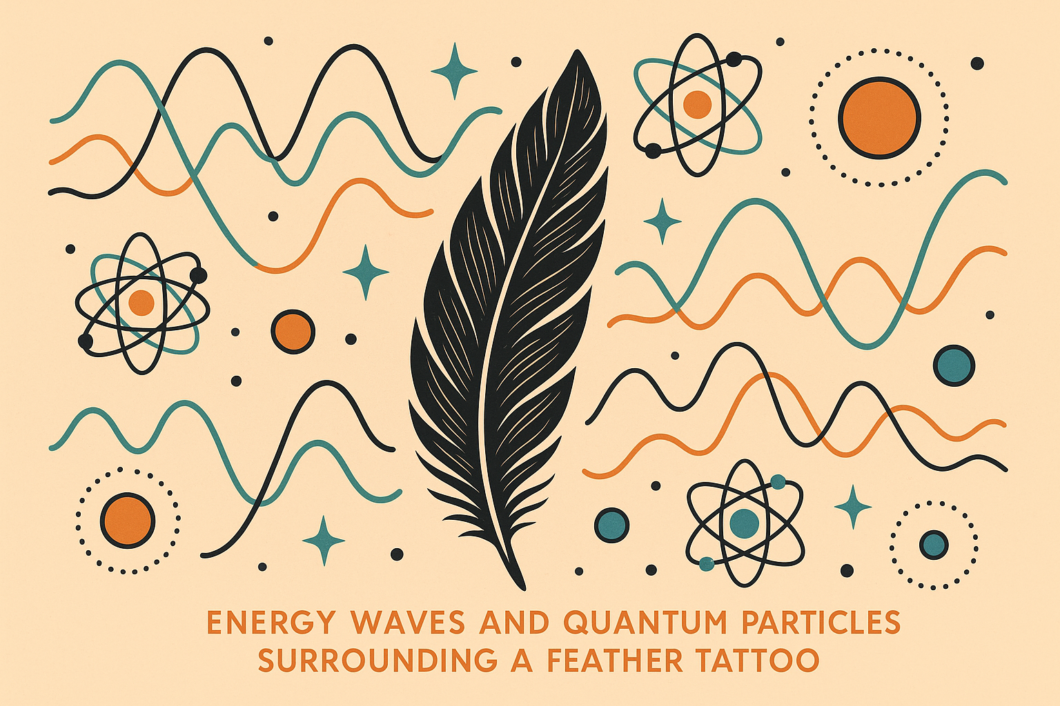 Quantum energy fields interacting with feather tattoo design