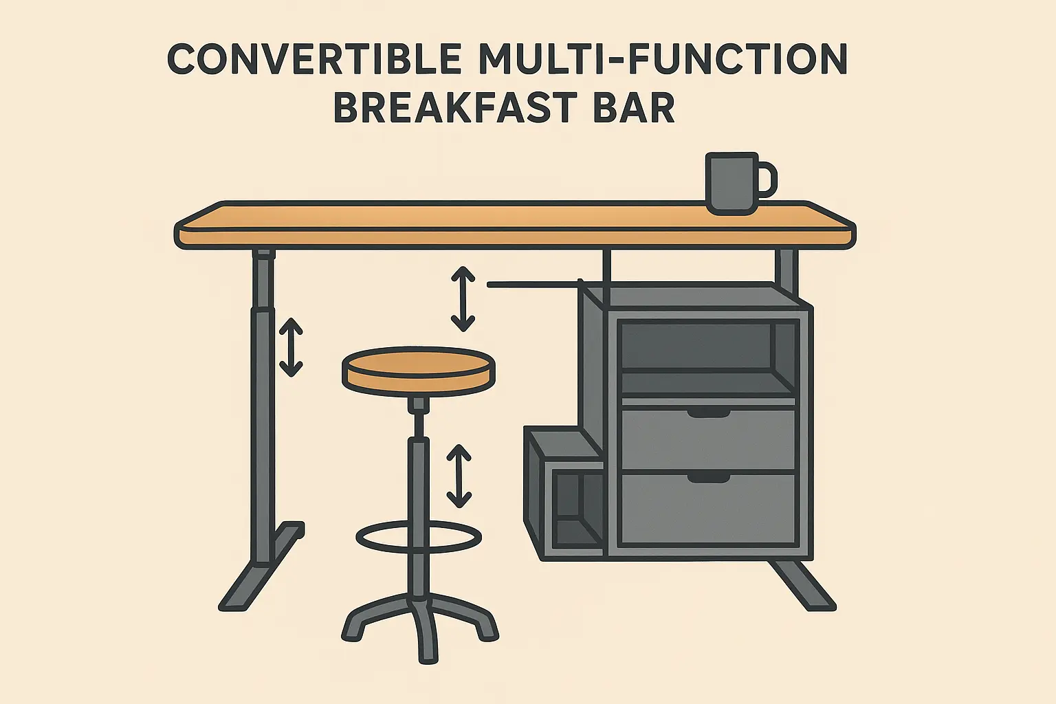 Convertible multi-function breakfast bar
