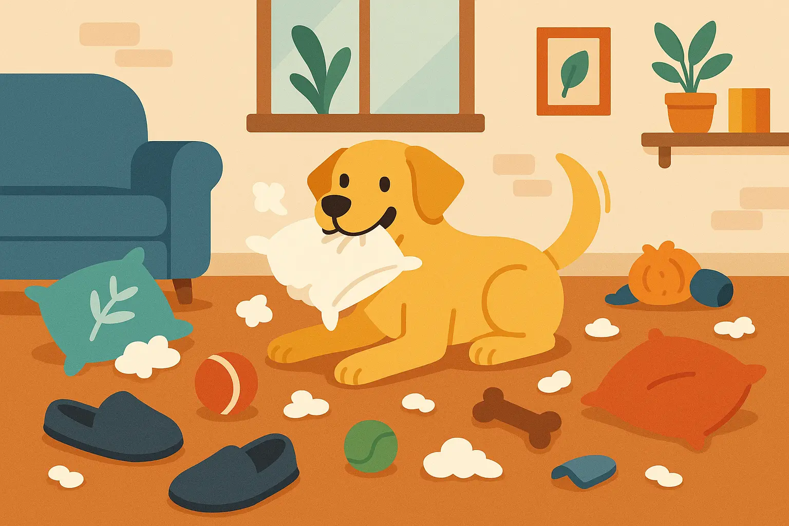 Yellow Labrador playing in backyard