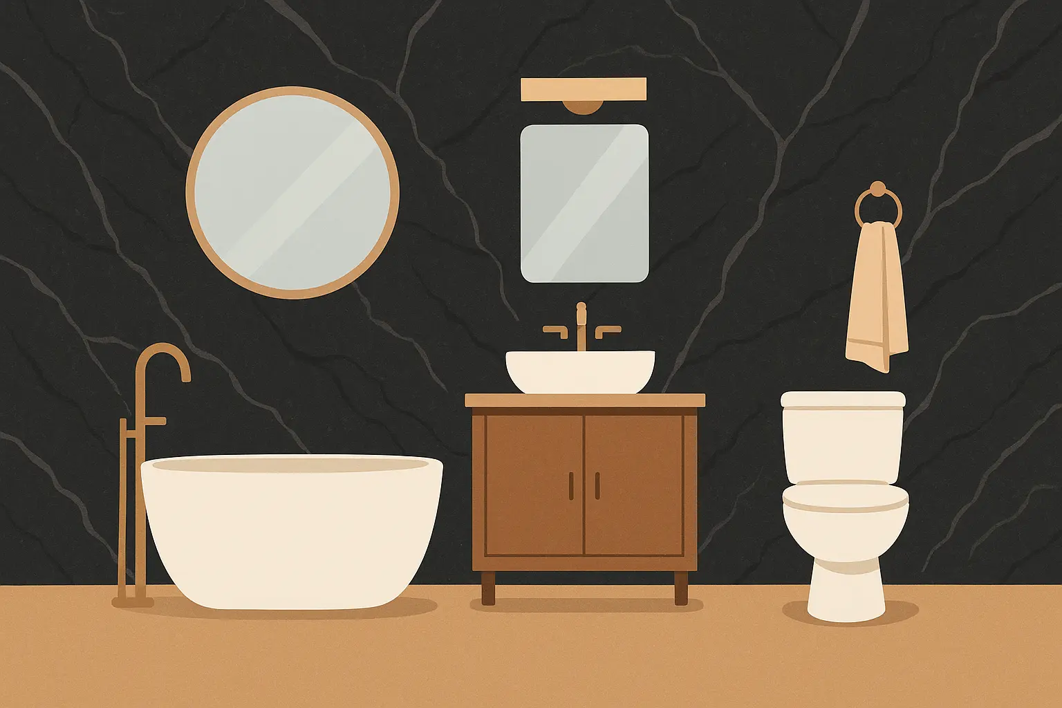 Black natural stone bathroom with luxury finishes
