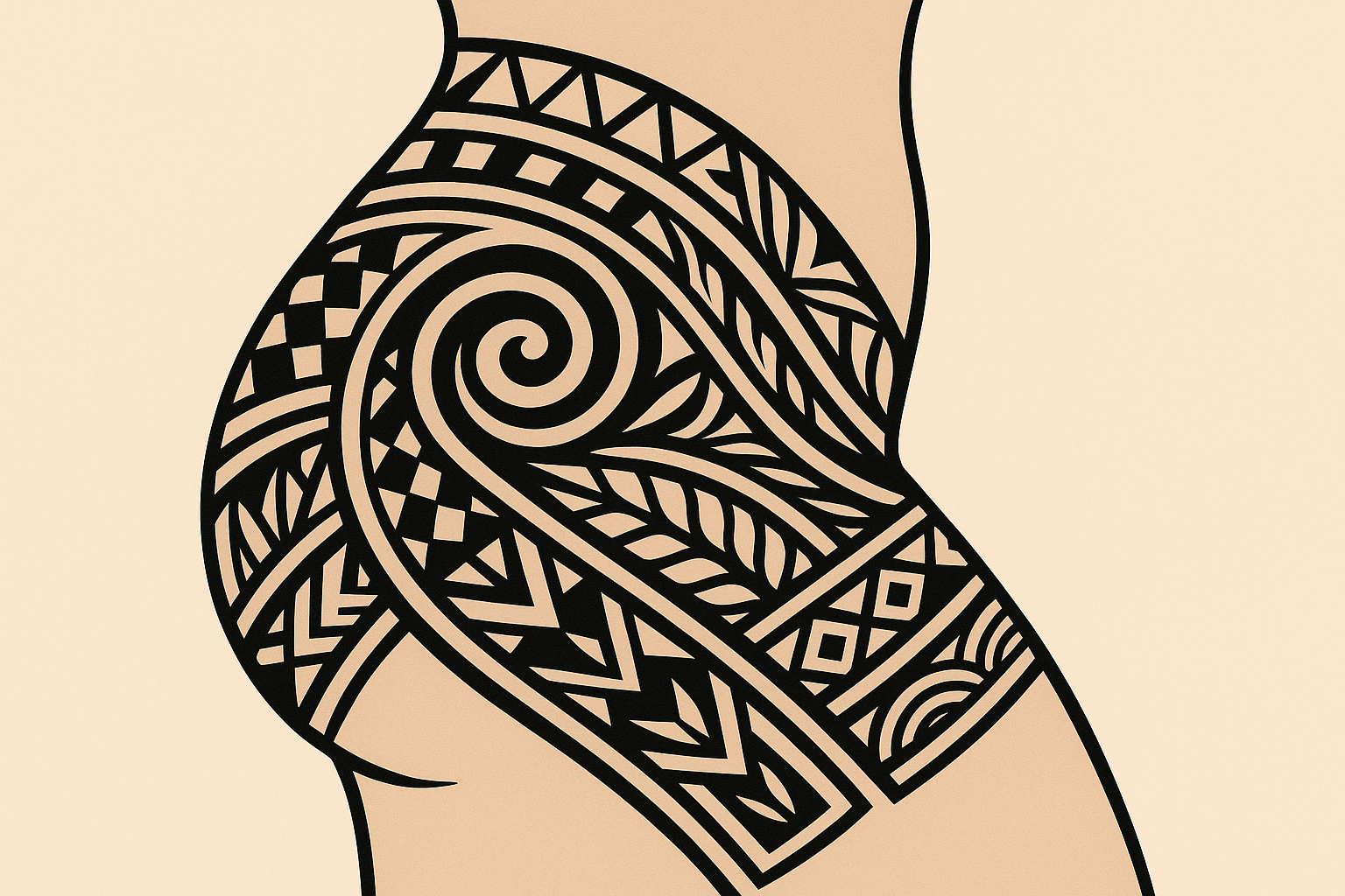 Polynesian tribal hip tattoo pattern