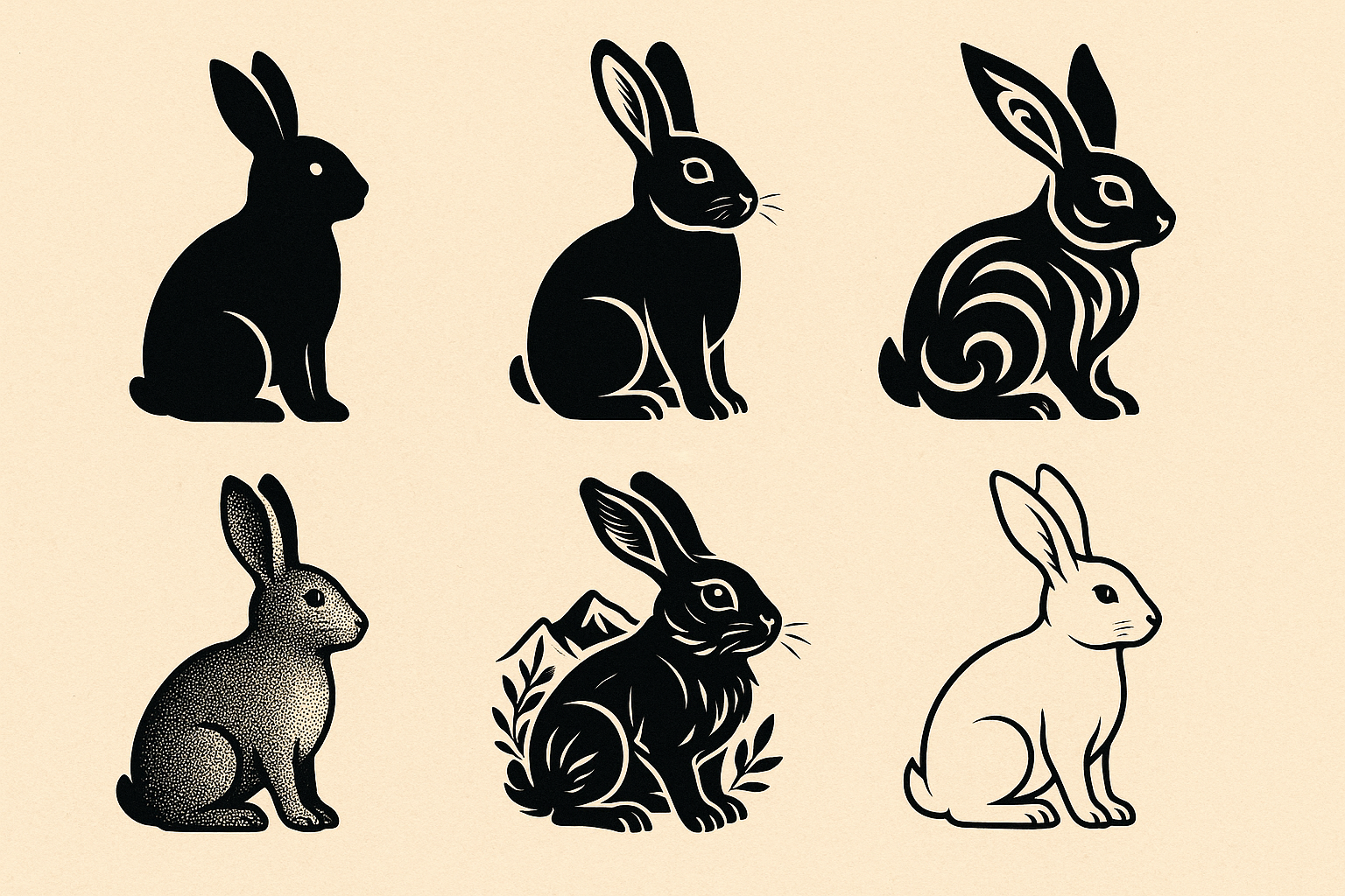 Style comparison chart for black rabbit tattoo designs