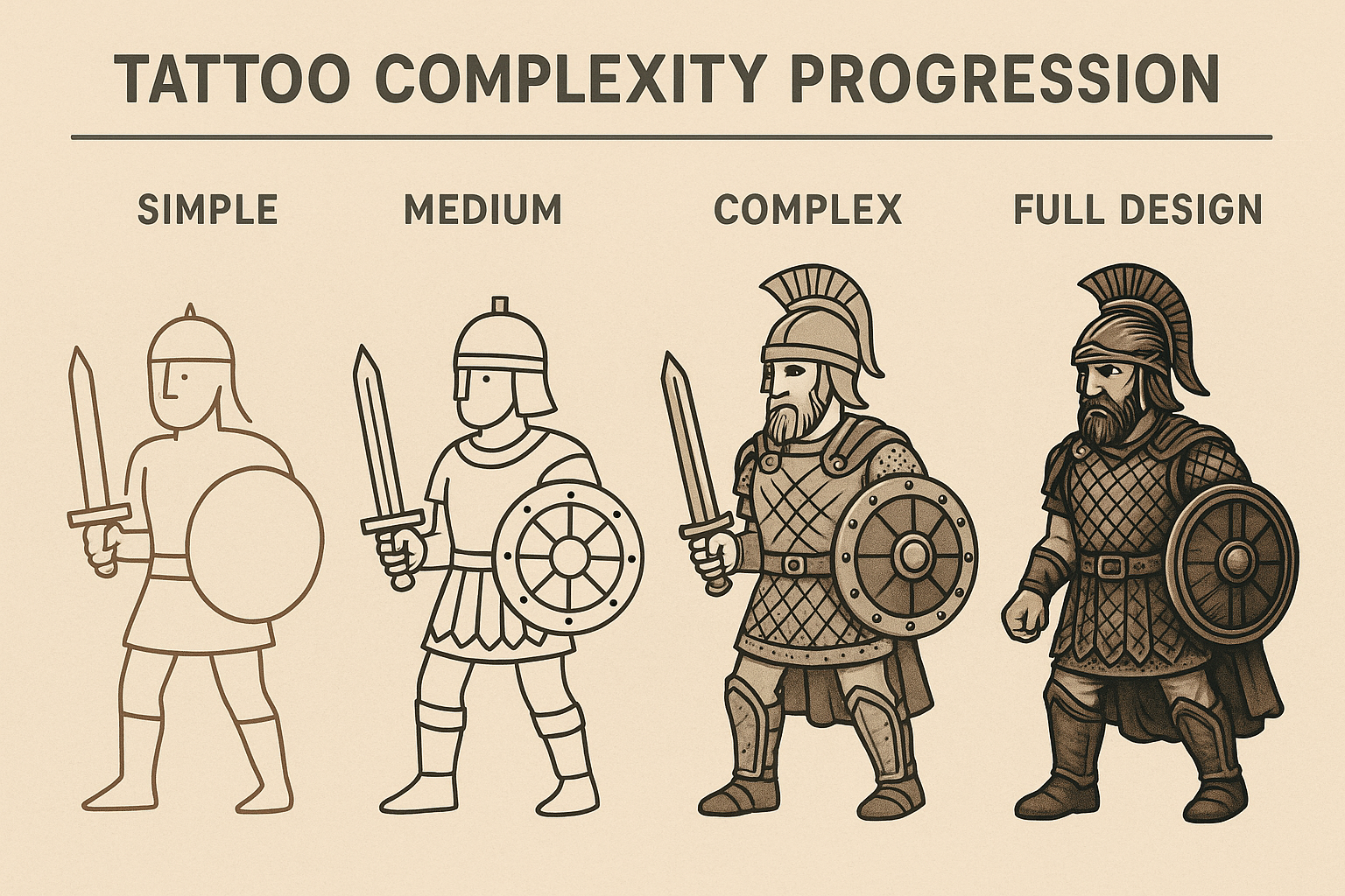 Warrior tattoo complexity levels and design specifications