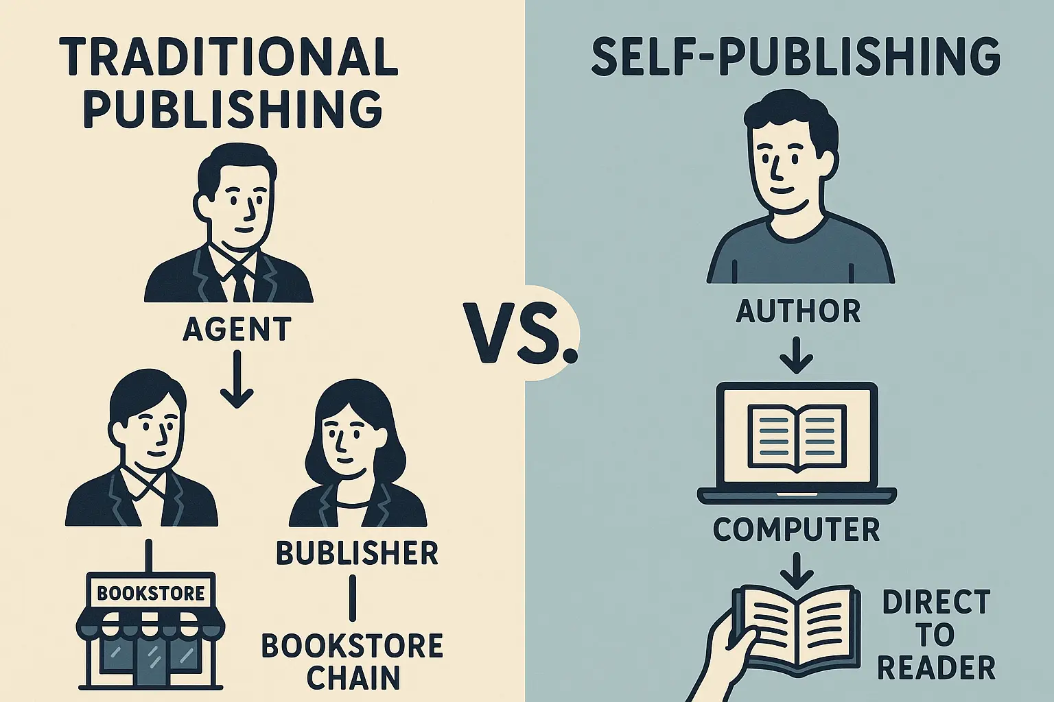 Writer managing traditional vs self-publishing workflows