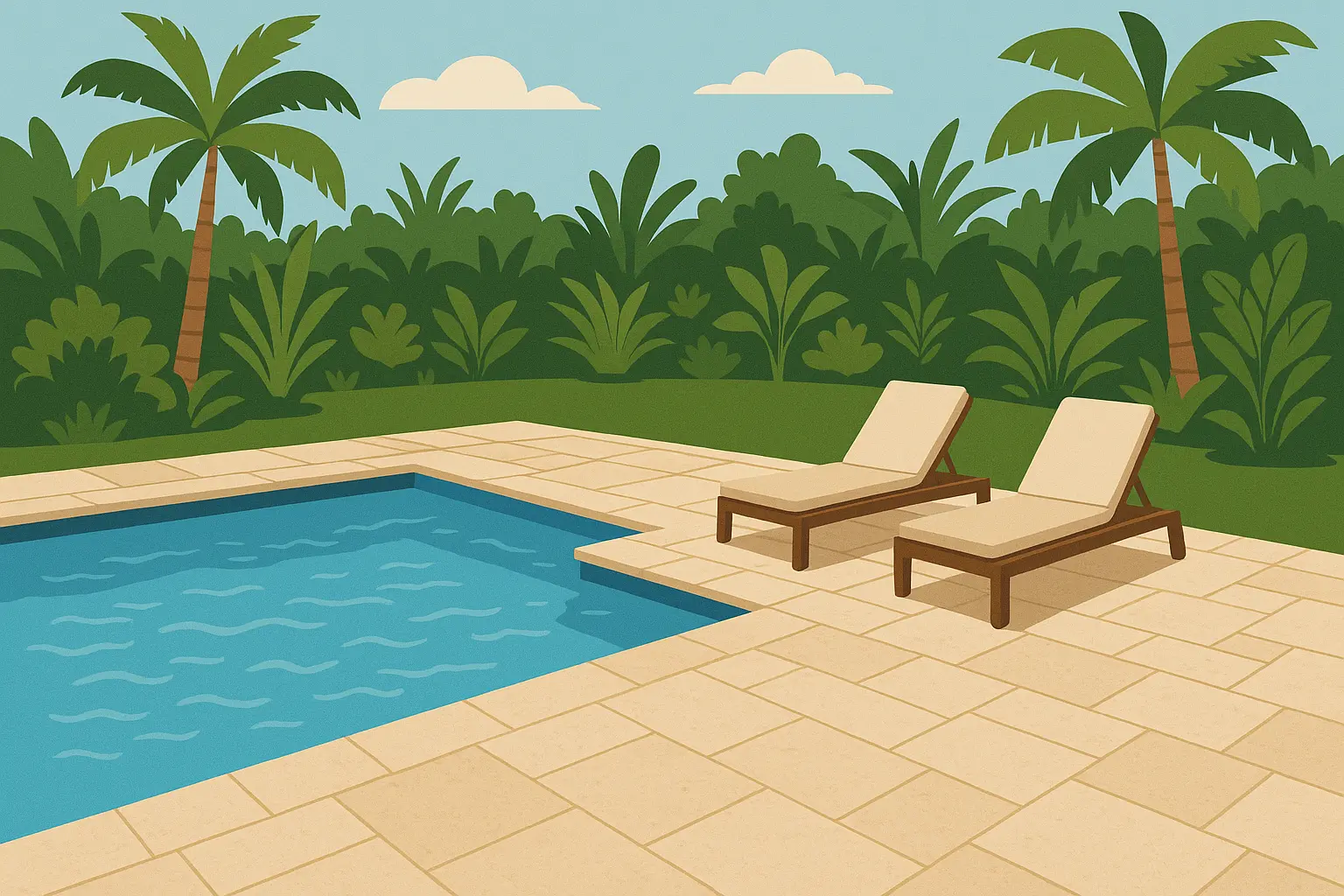 Travertine patio with pool integration