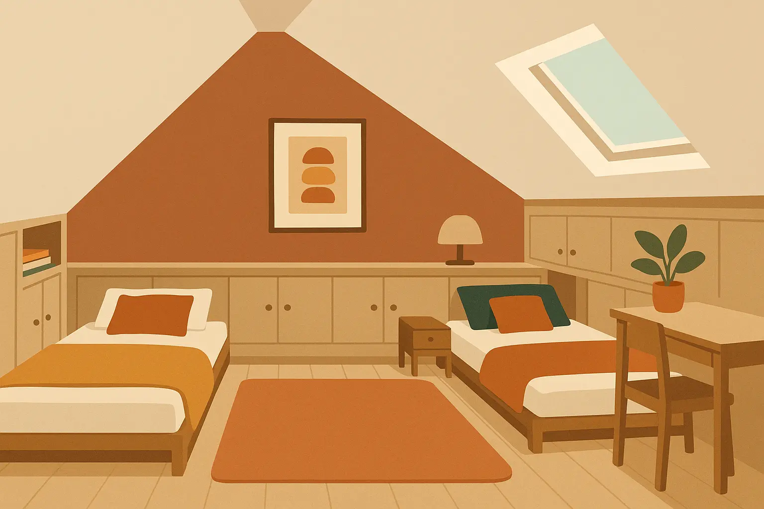 Smart furniture layout for sloped ceiling bedroom
