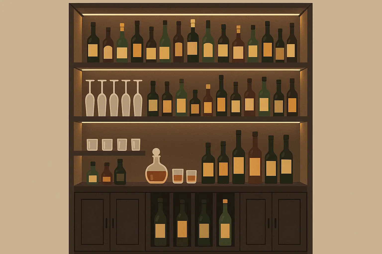 Floor-to-ceiling built-in bar wall