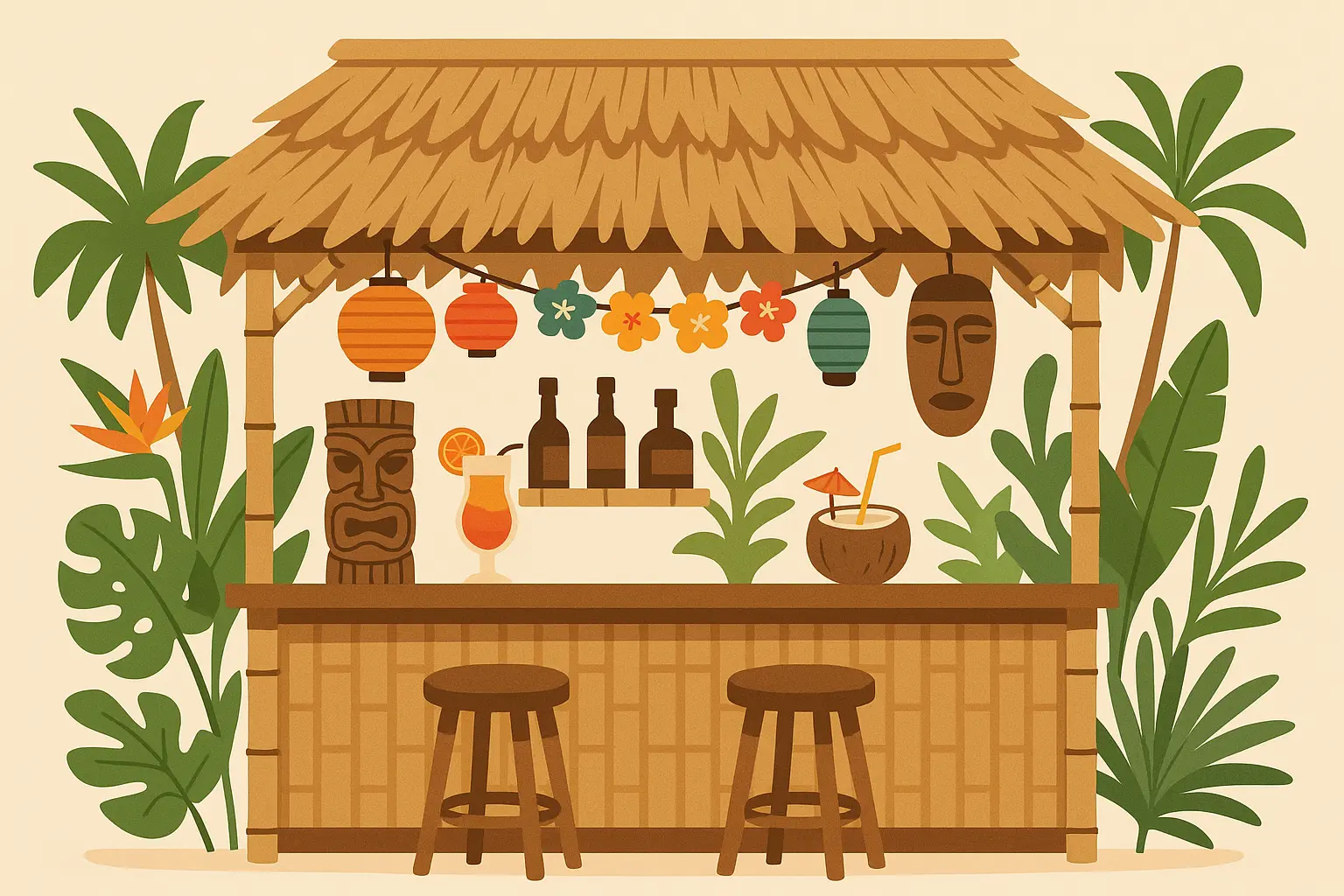 Tropical tiki-themed wet bar design