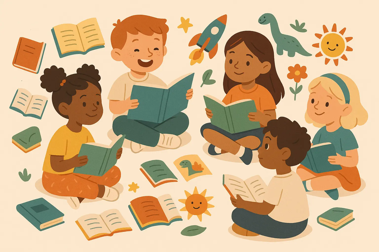 Diverse children sharing stories