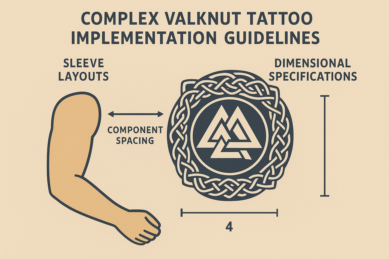 Complex valknut tattoo implementation with detailed measurements