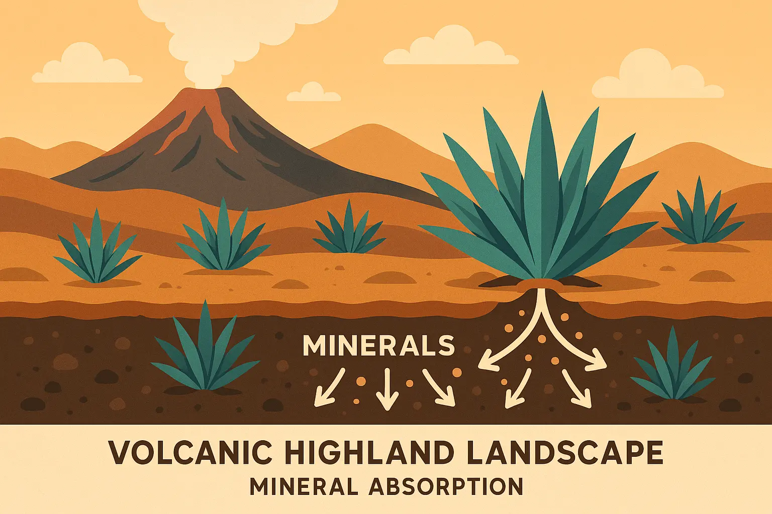 Highland agave plants in volcanic soil