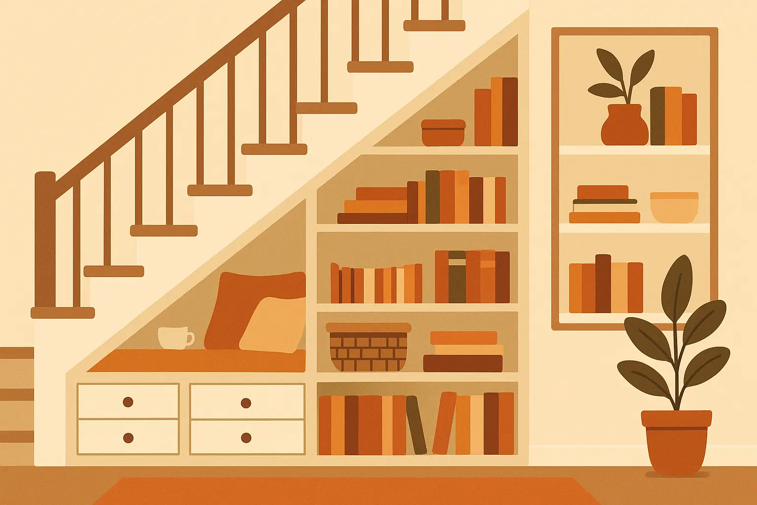 Under-stair storage solution with built-in seating