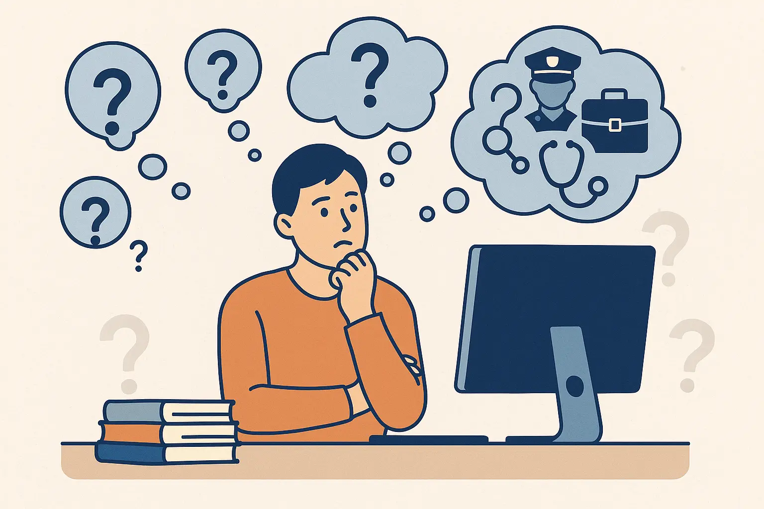 Person contemplating career change in cybersecurity