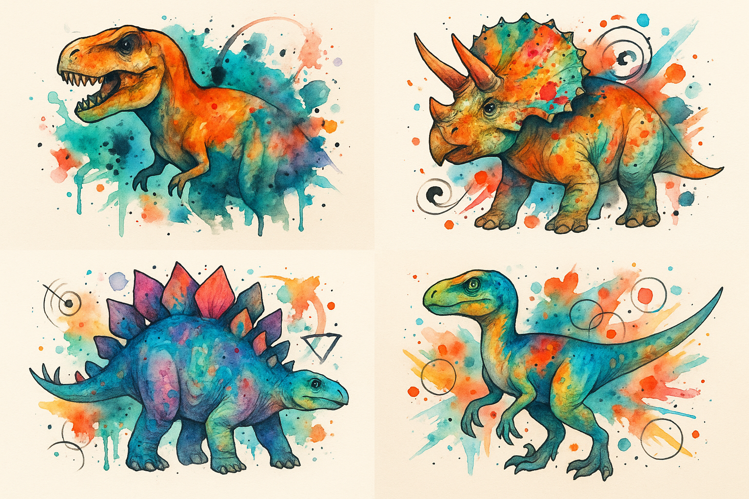 Watercolor artistic dinosaur tattoo styles