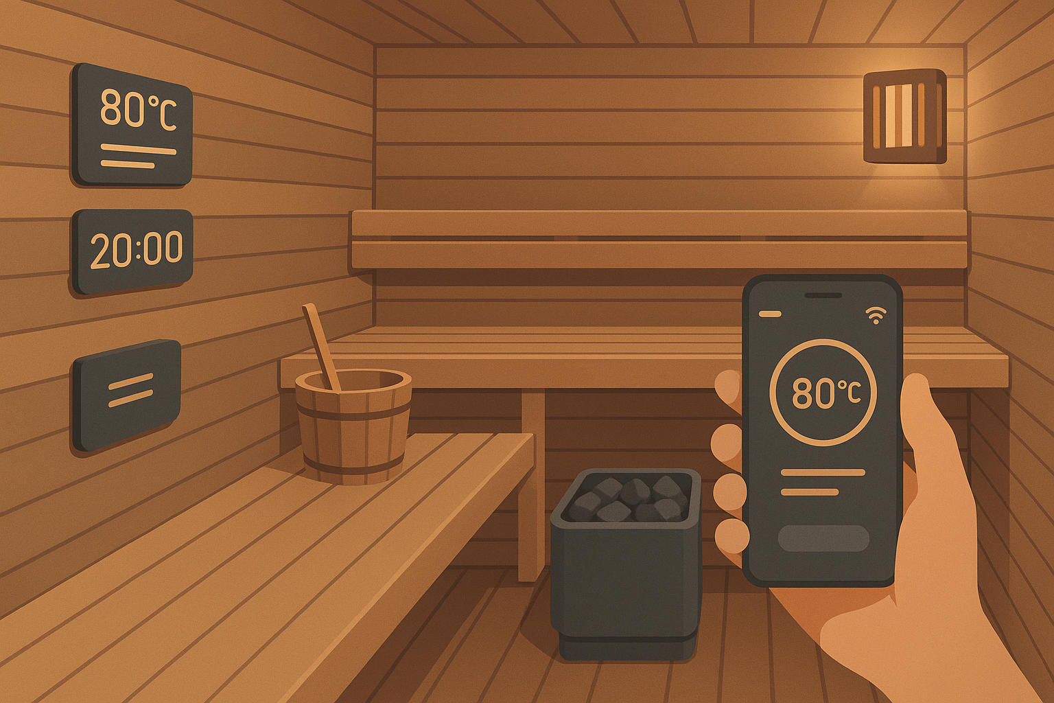 Modern digital sauna control systems integrated with traditional design