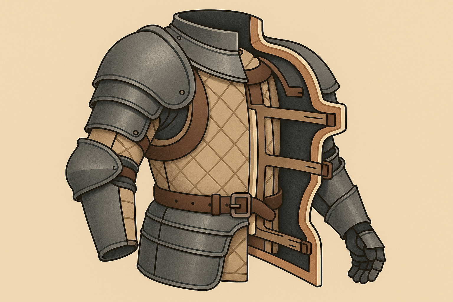 Realistic layered armor construction tattoo