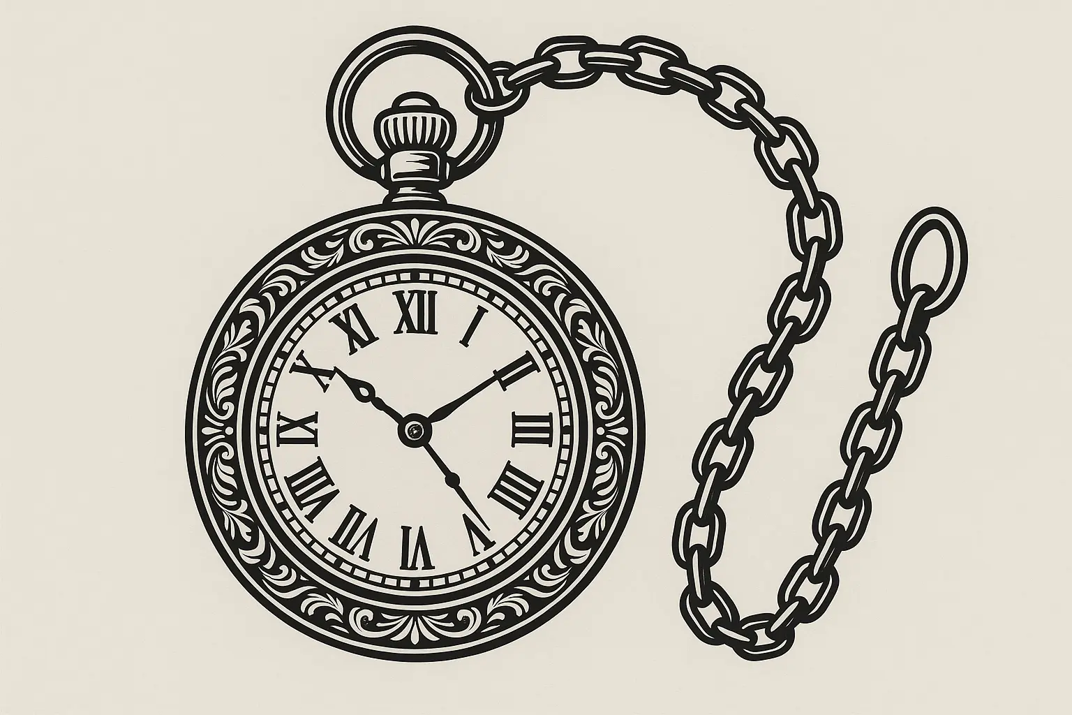 Vintage pocket watch tattoo design with Roman numerals
