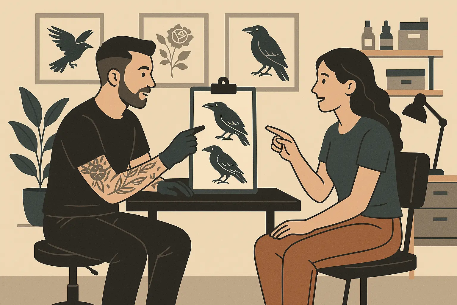 Professional raven tattoo consultation