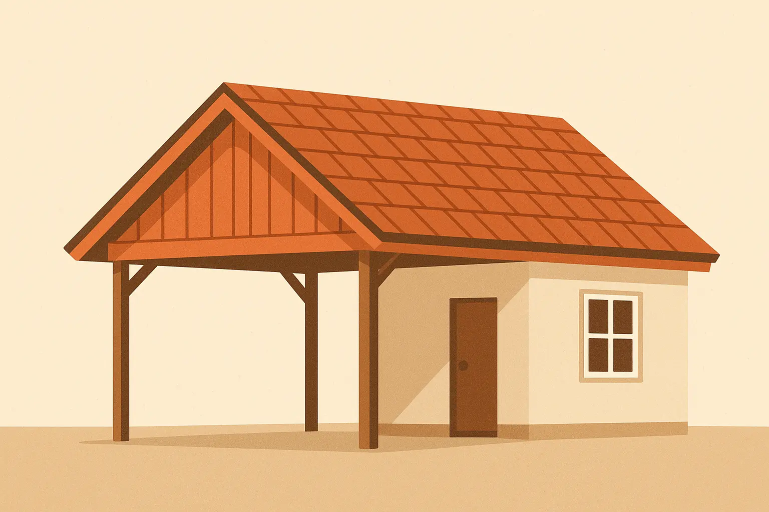 Gable roof attached carport with triangular design