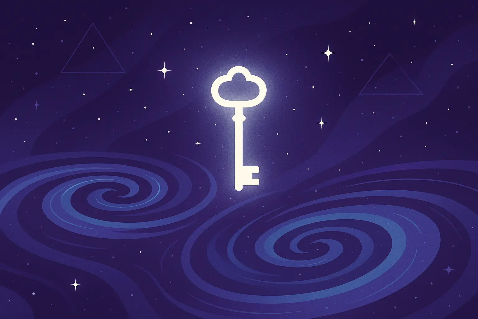 Mystical silver key opening dimensional portals