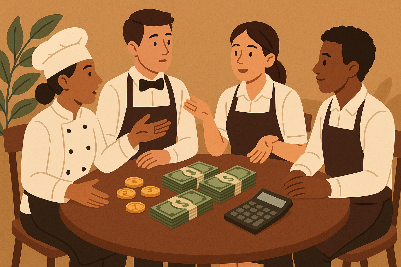 Restaurant bill showing service charges and tip calculations