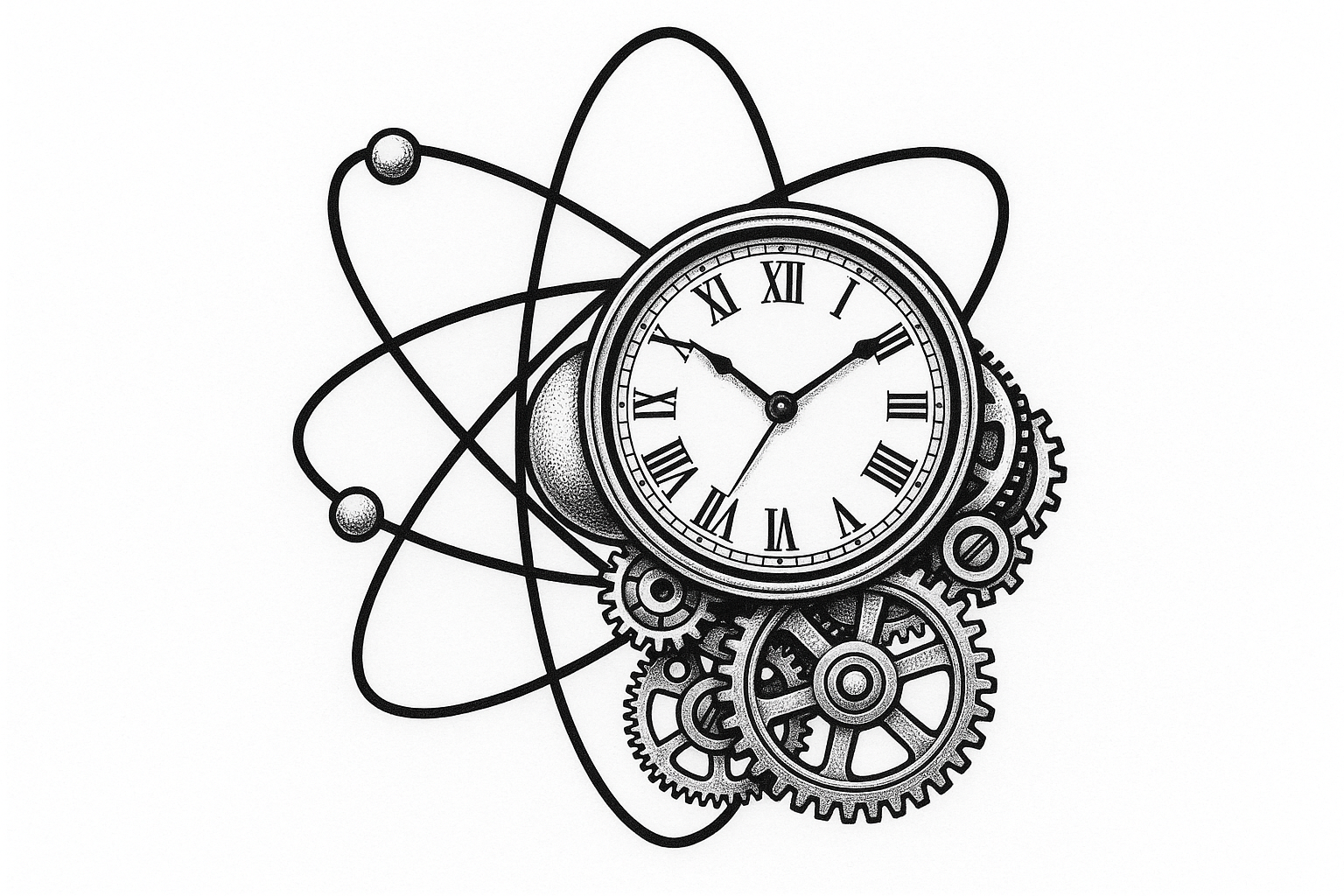 Atomic clock mechanism tattoo design