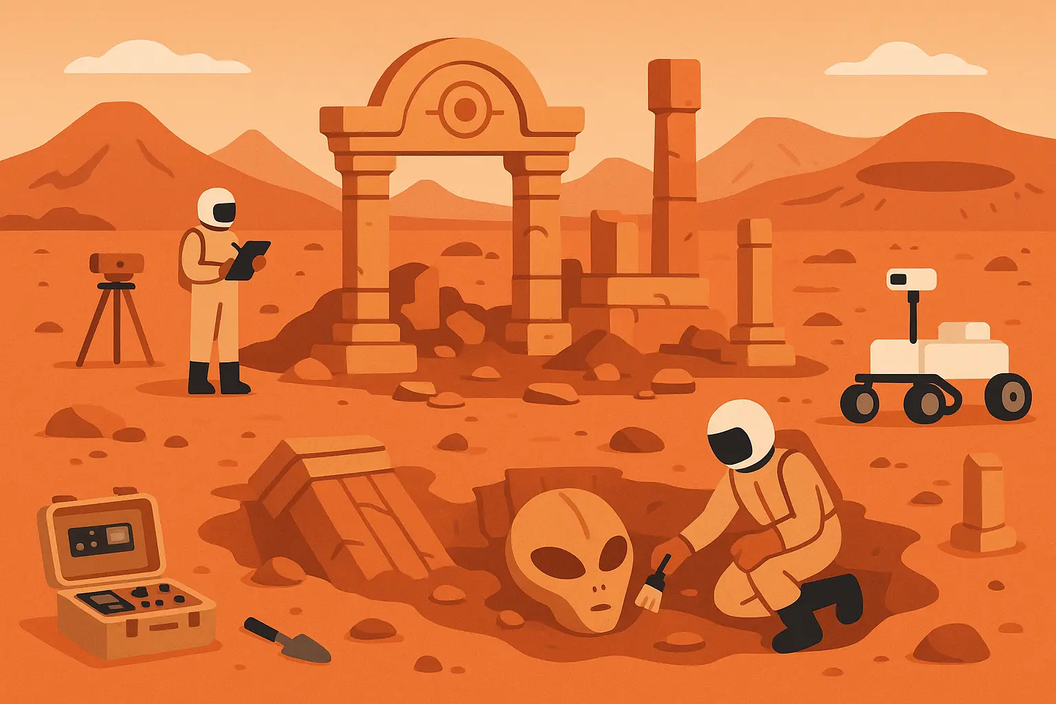 Mars archaeological site with ancient alien structures