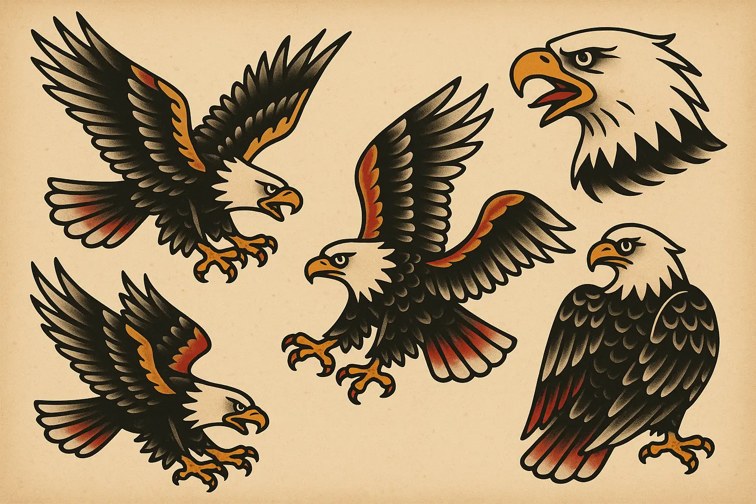 Traditional eagle tattoo design elements