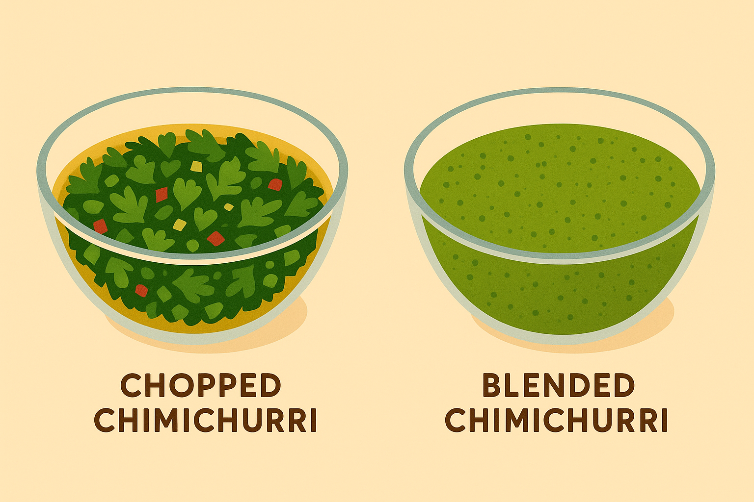 Different chimichurri textures and preparation methods