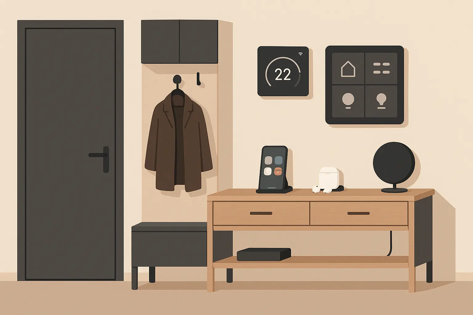 Smart home integration hub in modern entryway