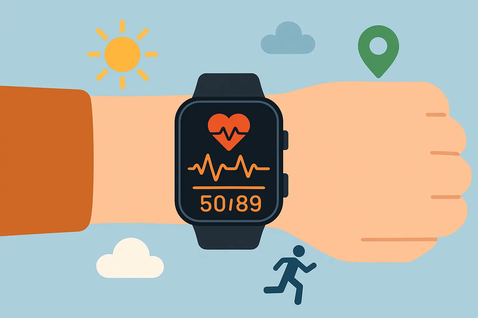 Modern smartwatch displaying blood pressure monitoring interface