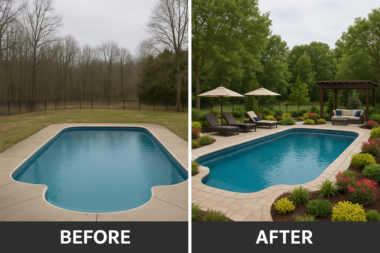 Before and after transformed pool area comparison