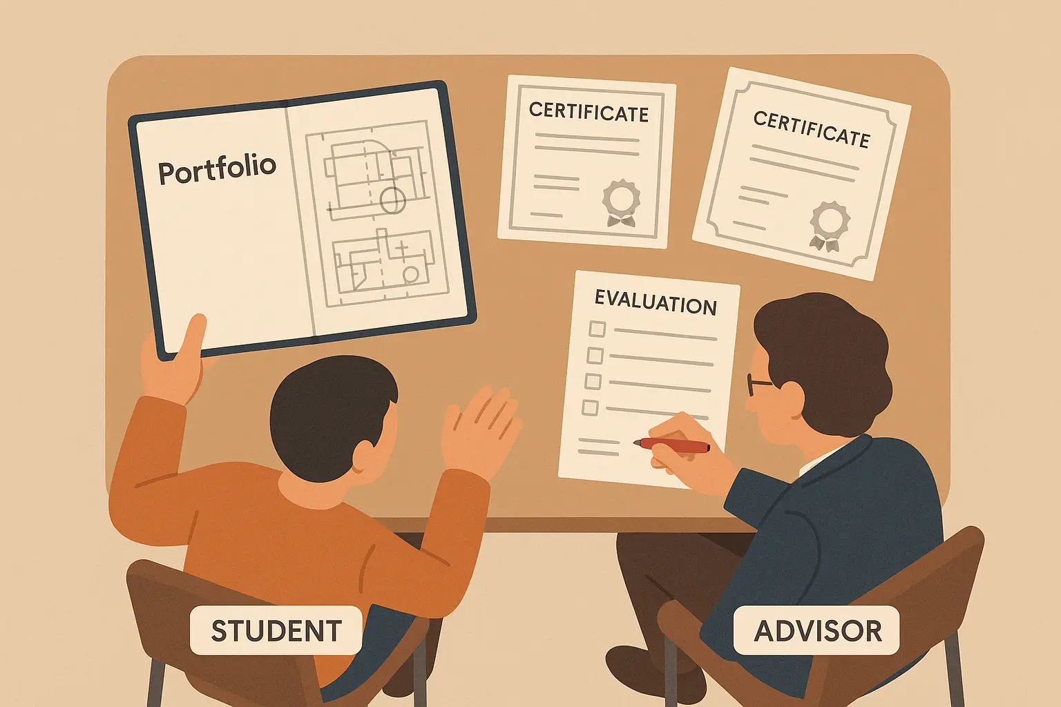 Student portfolio showing technical drawings and CAD work
