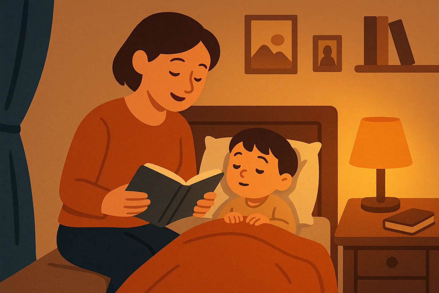 Parent reading bedtime story to child