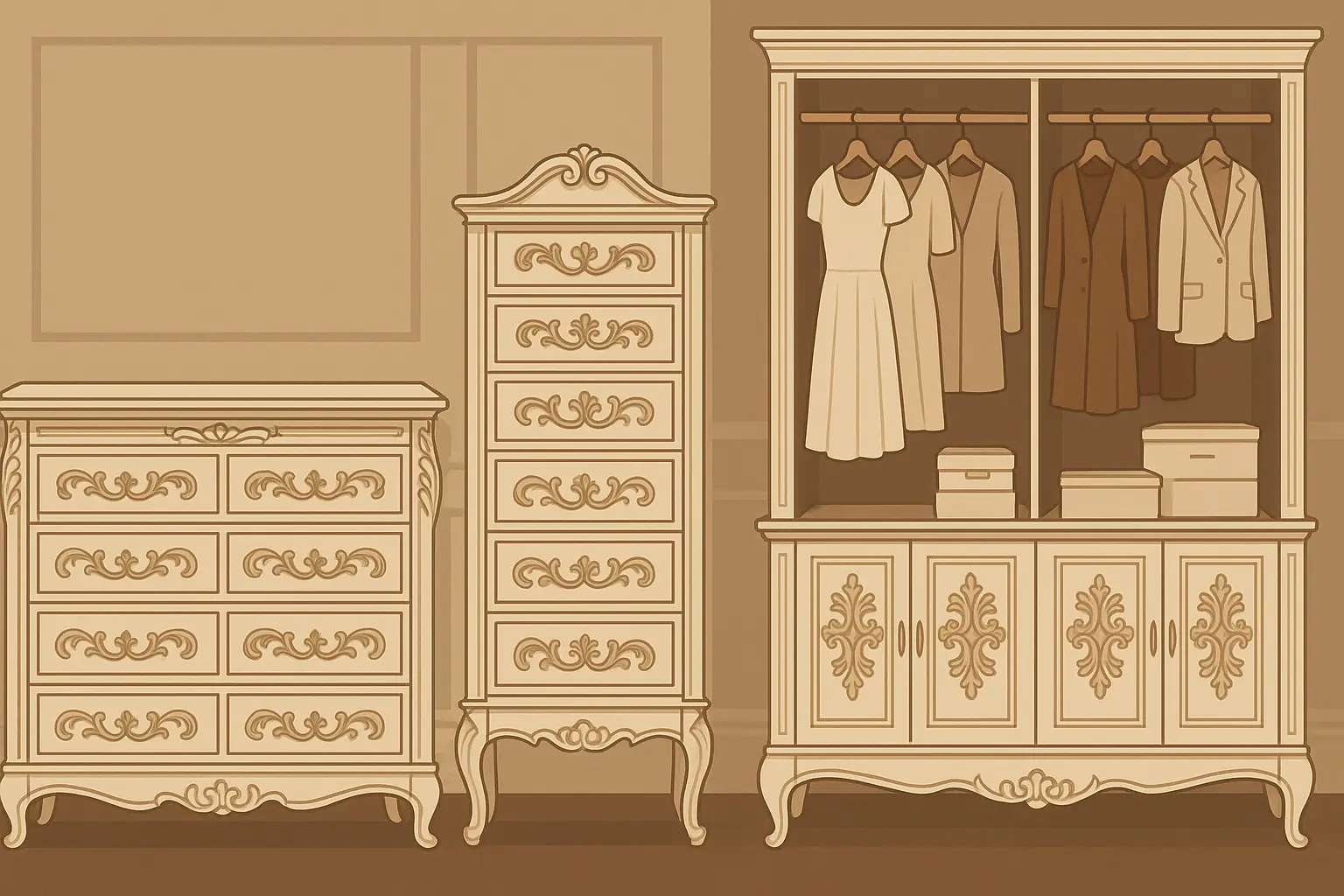 Hand-carved mahogany luxury dresser