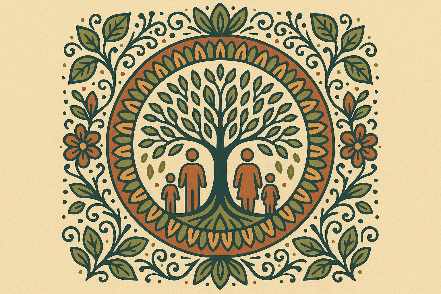 Creative mandala-style family tree tattoo design