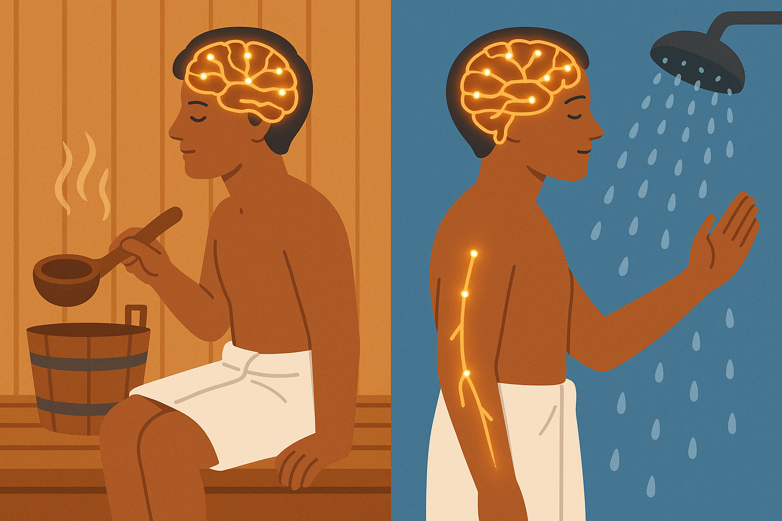 Brain neural pathways during thermal shock therapy