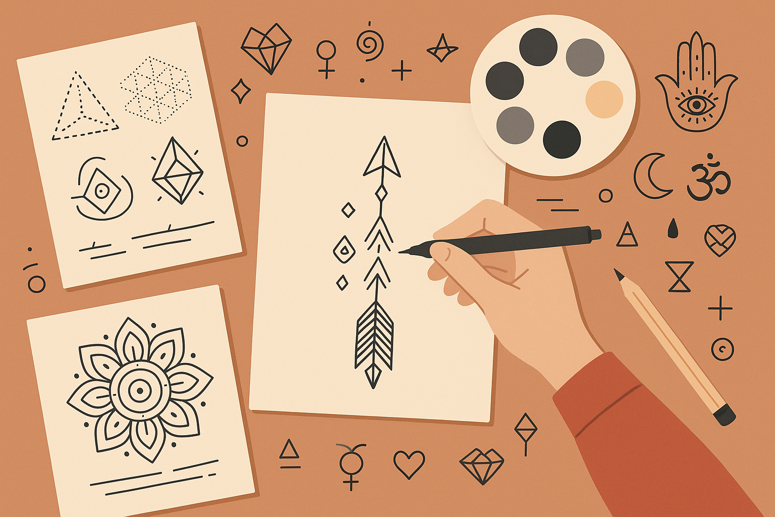 Spiritual arrow tattoo meditation focus